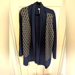 Charter Club Blue and Gold Cardigan Sweater with Shawl Collar